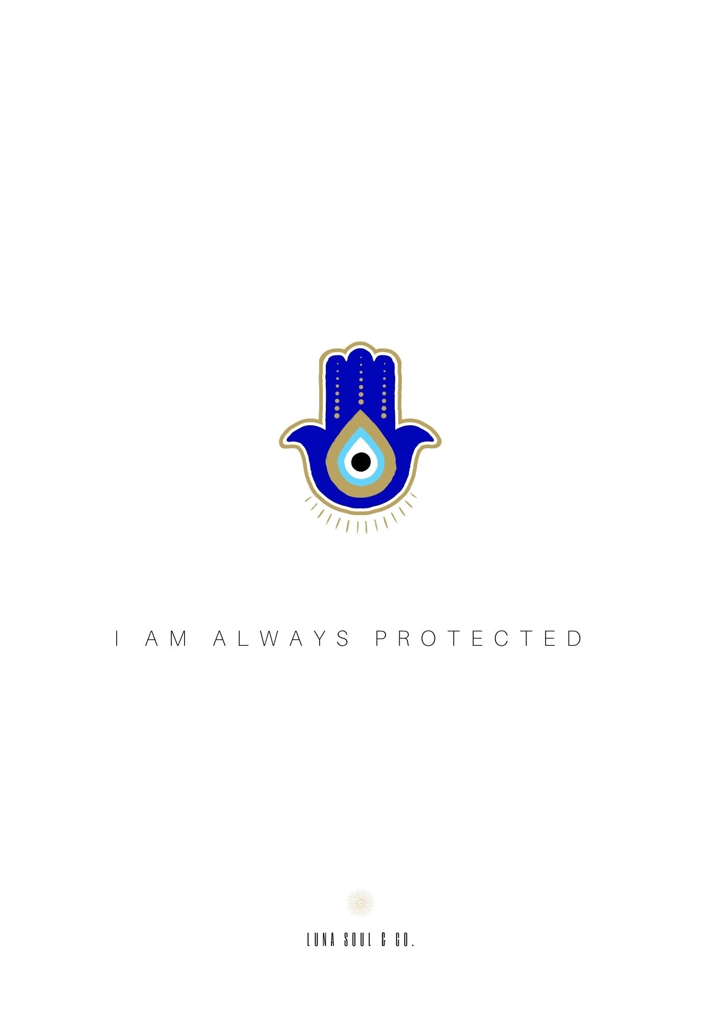 I Am Always Protected Print - Blue Hamsa Hand