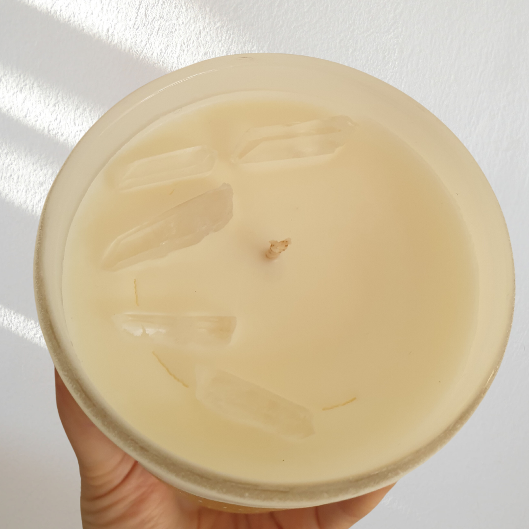 Amber & Sandalwood Alignment Candle infused with Clear Quartz