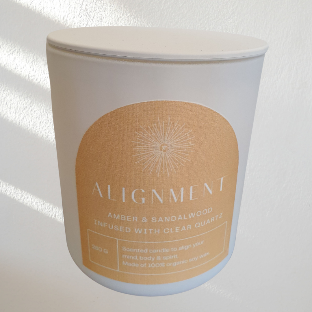 Amber & Sandalwood Alignment Candle infused with Clear Quartz