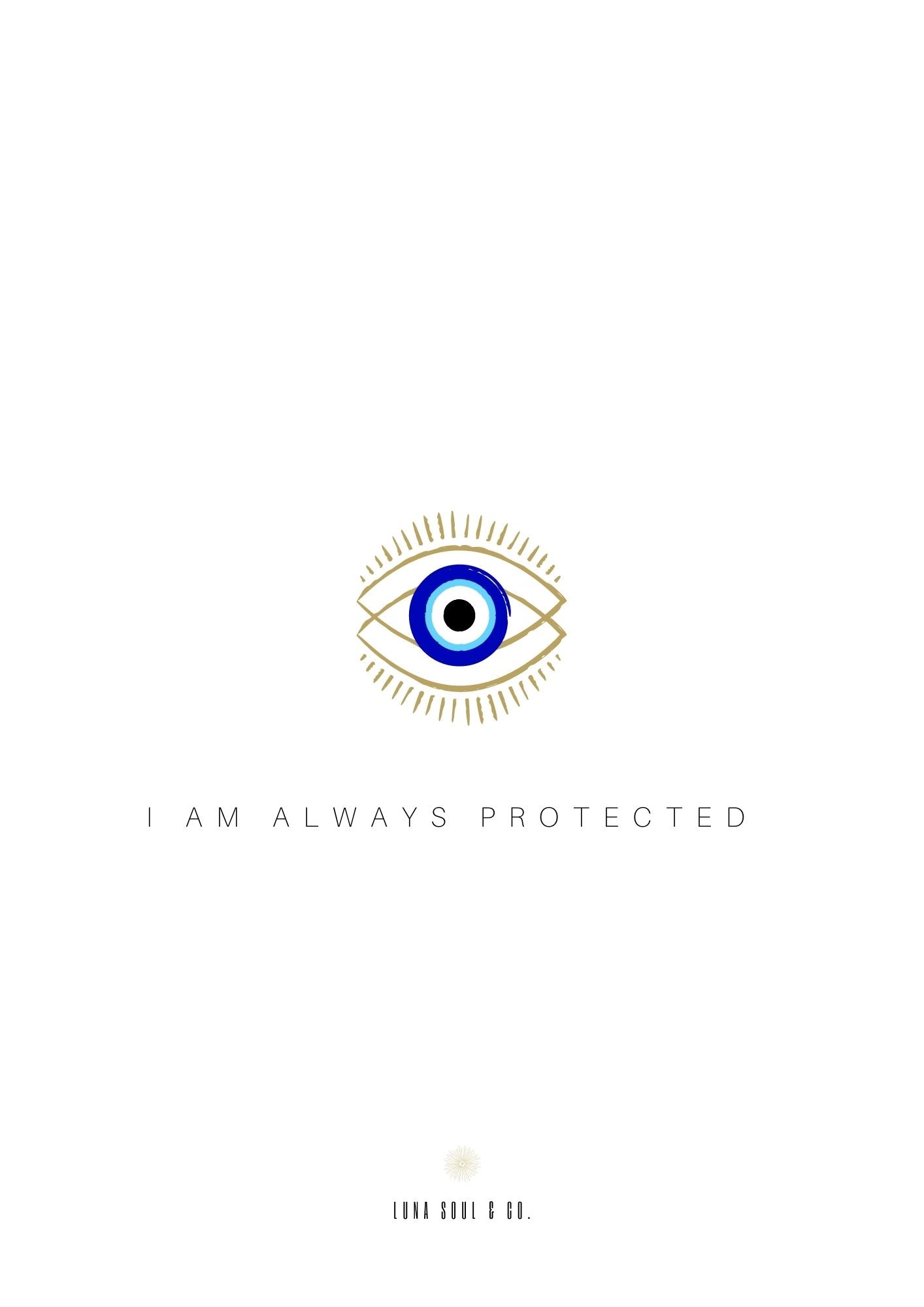 I Am Always Protected Print - Gold with Blue Eye
